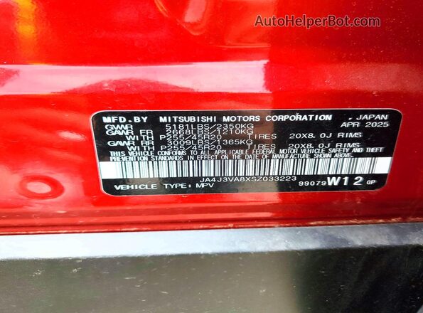 JA4J3VA8XSZ033223 2025 MITSUBISHI OUTLANDER Red 