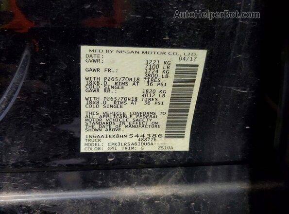 1N6AA1EK8HN544386 2017 NISSAN TITAN Black Widok naklejki z numerem VIN