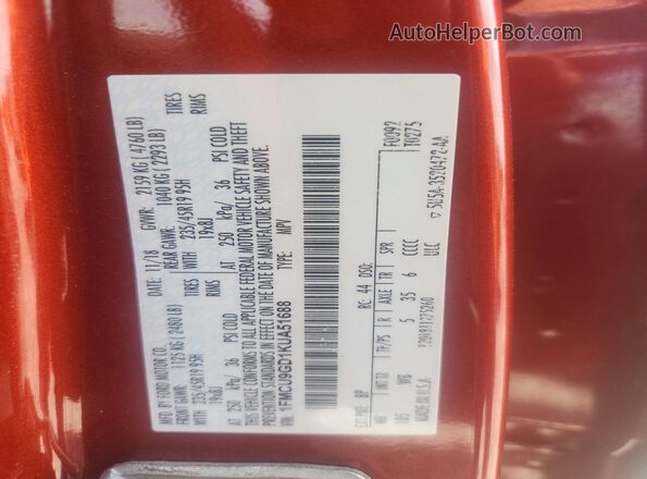 1FMCU9GD1KUA51688 2019 FORD ESCAPE Red 