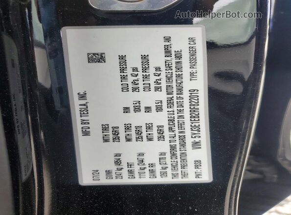 5YJ3E1EB2RF822019 2024 TESLA MODEL Black VIN კოდის სტიკერის ხედი