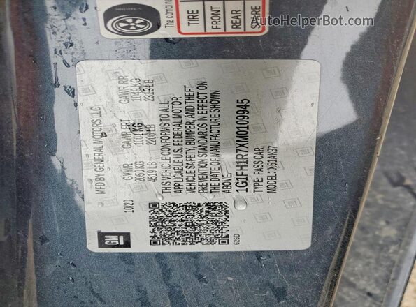1G1FH1R7XM0109945 2021 CHEVROLET CAMARO Charcoal Vista de la etiqueta del VIN