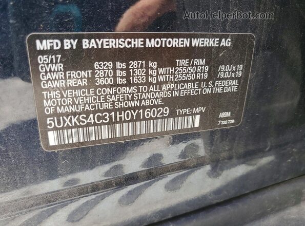 5UXKS4C31H0Y16029 2017 BMW X5 Blue 