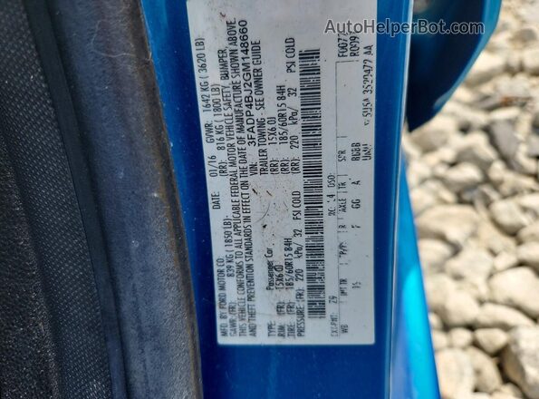 3FADP4BJ2GM148660 2016 FORD FIESTA Blue Вид наклейки з VIN-кодом