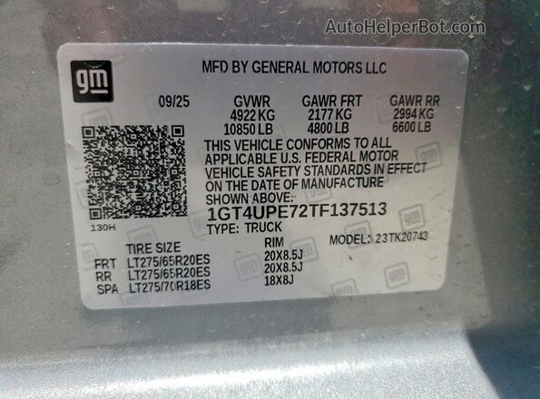 1GT4UPE72TF137513 2026 GMC SIERRA Silver Панорамний вид салону 360°