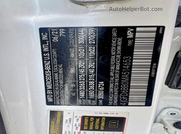 4JGFD6BB0MA514653 2021 MERCEDES-BENZ GLE-CLASS White VIN sticker view