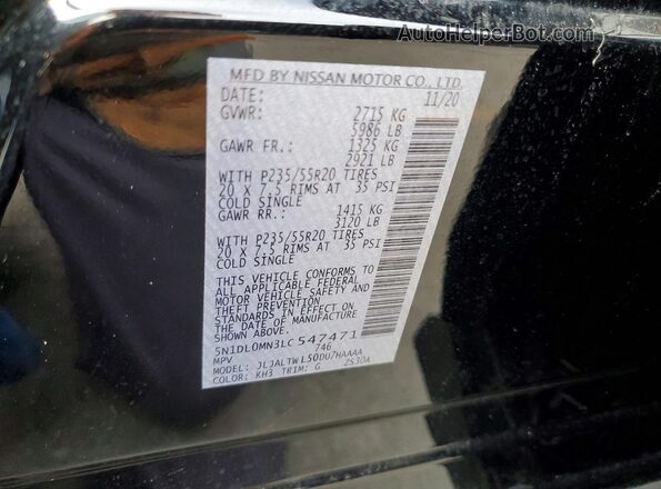 5N1DL0MN3LC547471 2020 INFINITI QX60 Black Vista interior de 360 grados