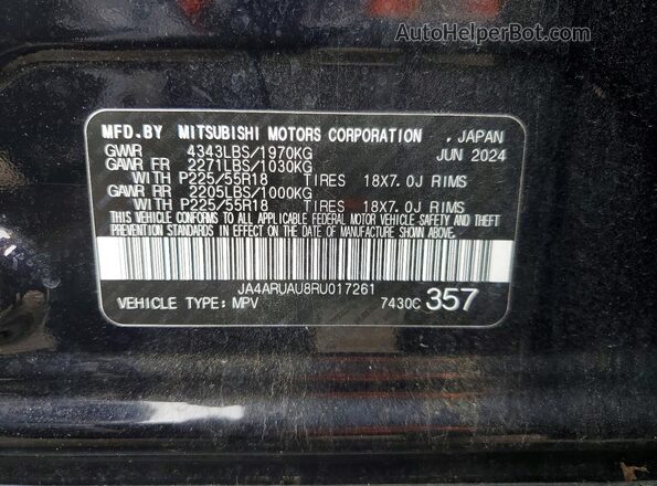 JA4ARUAU8RU017261 2024 MITSUBISHI OUTLANDER Black Widok komory silnika