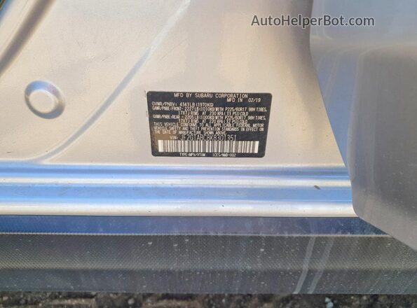 JF2GTABC8K8301351 2019 SUBARU CROSSTREK Серебряный Вид наклейки с VIN-кодом