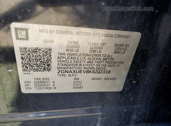 2GNAXUEV8K6223318 2019 CHEVROLET EQUINOX Black 