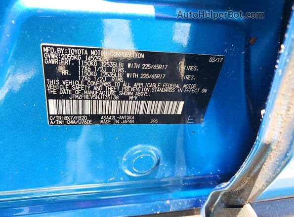 JTMZFREV5HJ135138 2017 TOYOTA RAV4 Blue Vista interior de 360 grados
