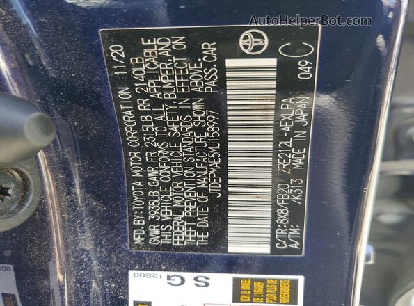 JTDEPMAE5MJ158997 2021 TOYOTA COROLLA Blue 