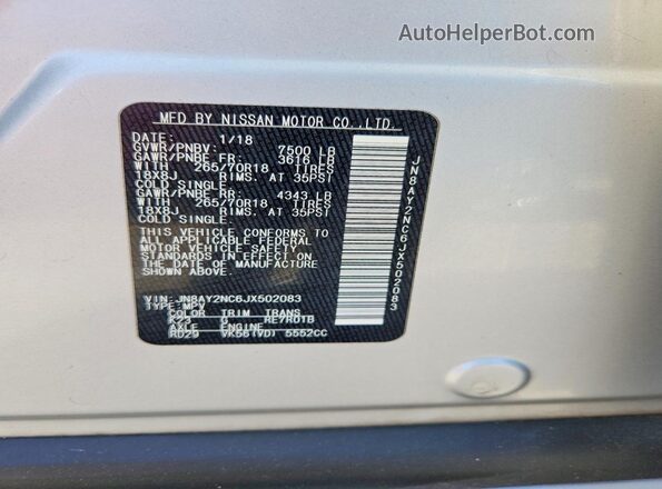 JN8AY2NC6JX502083 2018 NISSAN ARMADA Silver 