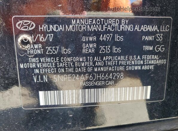 5NPE24AF6JH664298 2018 HYUNDAI SONATA Black 