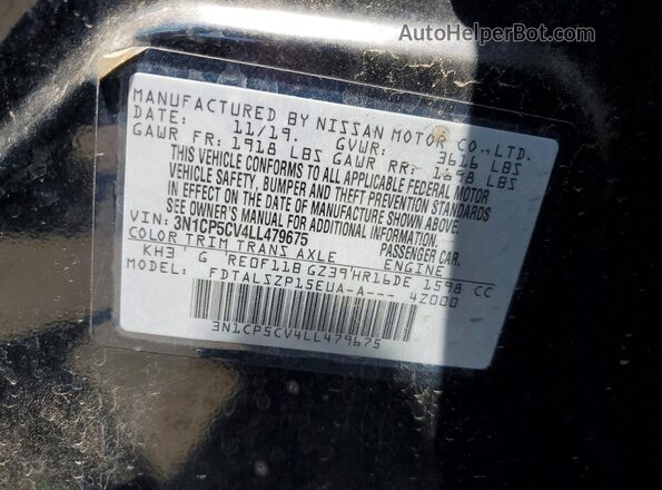 3N1CP5CV4LL479675 2020 NISSAN KICKS Черный Панорамный вид салона 360°