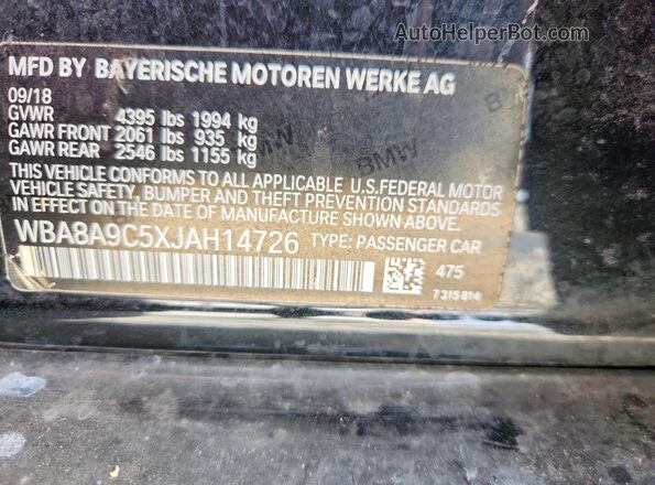 WBA8A9C5XJAH14726 2018 BMW OTHER Black VIN կոդի պիտակի տեսք