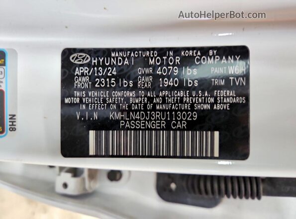 KMHLN4DJ3RU113029 2024 HYUNDAI ELANTRA White VIN կոդի պիտակի տեսք