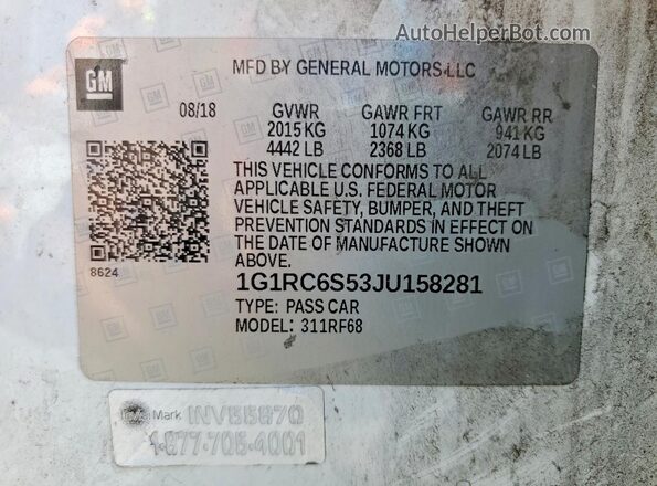 1G1RC6S53JU158281 2018 CHEVROLET VOLT White VIN sticker view