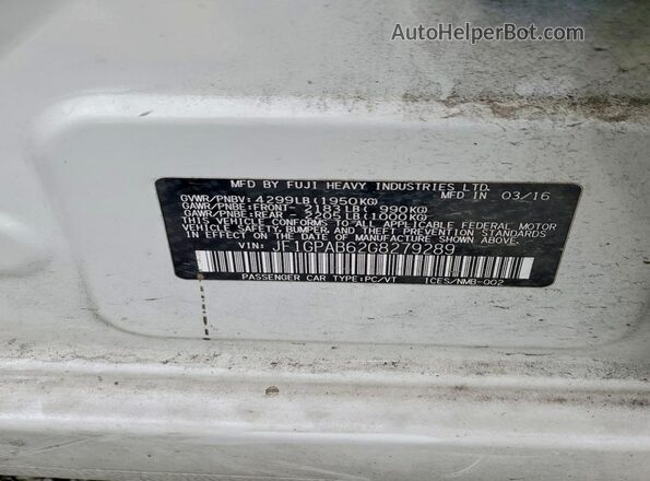 JF1GPAB62G8279289 2016 SUBARU IMPREZA Белый Панорамный вид салона 360°