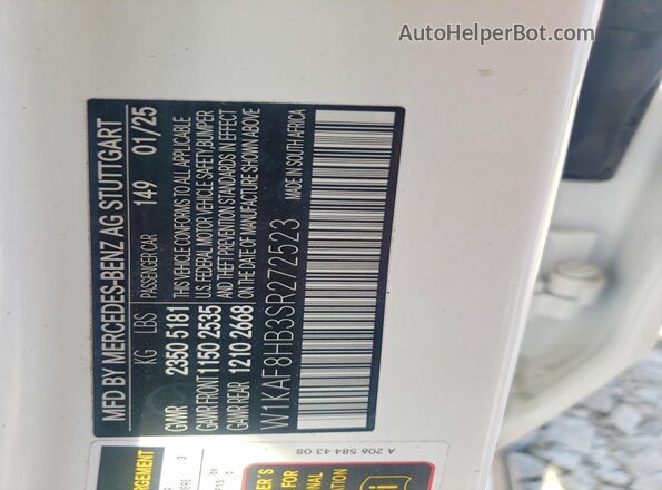 W1KAF8HB3SR272523 2025 MERCEDES-BENZ C-CLASS White Widok naklejki z numerem VIN