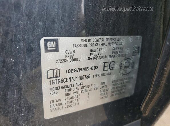 1GTG6CEN5J1100786 2018 GMC CANYON Black VIN կոդի պիտակի տեսք