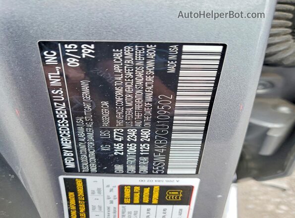 55SWF4KB7GU109502 2016 MERCEDES-BENZ C Серебряный Вид наклейки с VIN-кодом