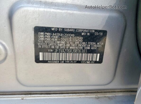 JF1VA2T6XJ9836383 2018 SUBARU WRX Серебряный 