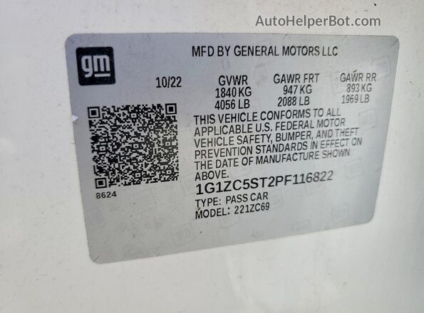 1G1ZC5ST2PF116822 2023 CHEVROLET MALIBU White VIN կոդի պիտակի տեսք