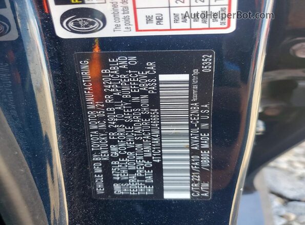 4T1C11AK4MU466654 2021 TOYOTA CAMRY Синий 