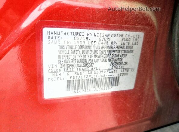 3N1CP5CU4JL505387 2018 NISSAN KICKS Red Widok wnętrza 360 stopni