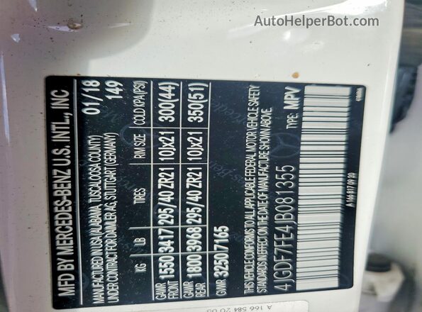 4JGDF7FE4JB081355 2018 MERCEDES-BENZ GLS-CLASS White Панорамний вид салону 360°