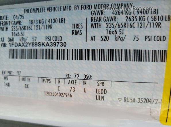 1FDAX2Y89SKA39730 2025 FORD TRANSIT Белый 