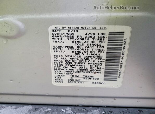 JN8AT2MV7KW370668 2019 NISSAN ROGUE Silver 