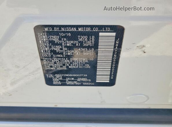 JN8AY2ND8H9002739 2017 NISSAN ARMADA White 