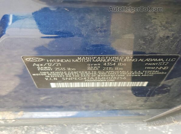 5NPEG4JA3MH128256 2021 HYUNDAI SONATA Синий Вид наклейки с VIN-кодом