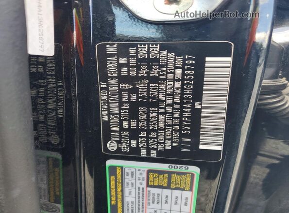 5XYPH4A13HG258797 2017 KIA SORENTO Black Vista interior de 360 grados
