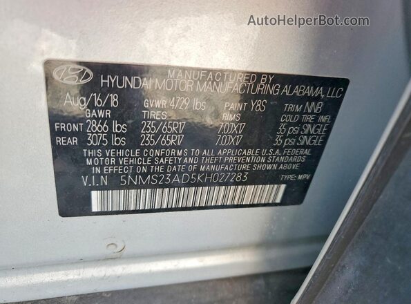 5NMS23AD5KH027283 2019 HYUNDAI SANTA White 360 interior view