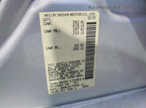 1N4BL4DV2KC120953 2019 NISSAN ALTIMA Silver 