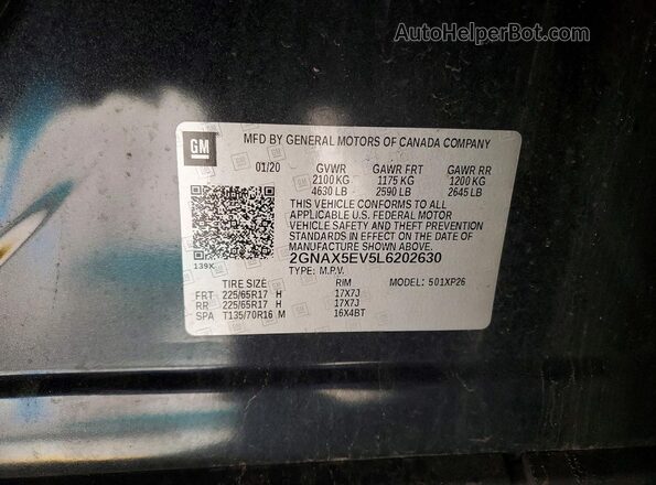2GNAX5EV5L6202630 2020 CHEVROLET EQUINOX Charcoal Vista interior de 360 grados