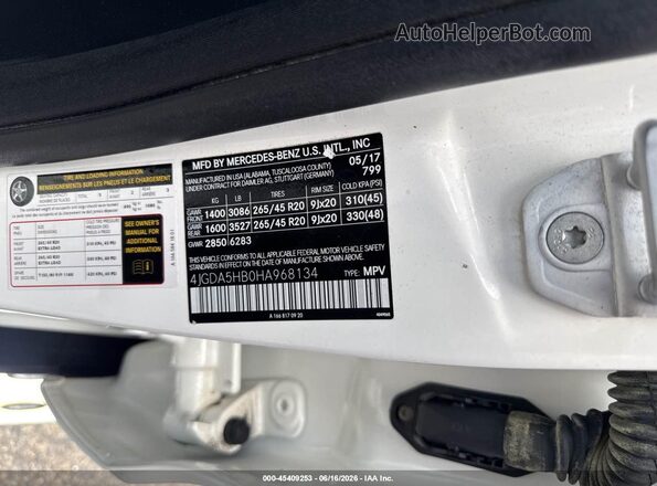 4JGDA5HB0HA968134 2017 MERCEDES-BENZ GLE 350 Белый 