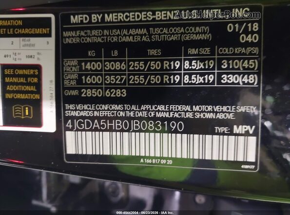 4JGDA5HB0JB083190 2018 MERCEDES-BENZ GLE 350 Black Вид підкапотного простору