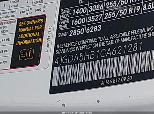 4JGDA5HB1GA621281 2016 MERCEDES-BENZ GLE 350 Белый Вид подкапотного пространства