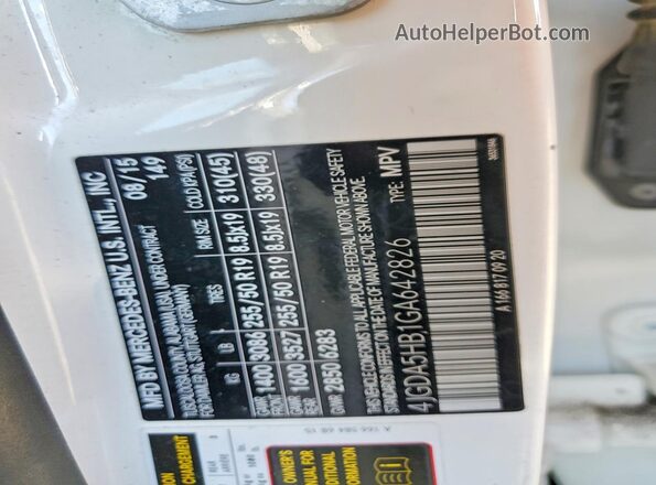 4JGDA5HB1GA642826 2016 MERCEDES-BENZ GLE White Widok wnętrza 360 stopni