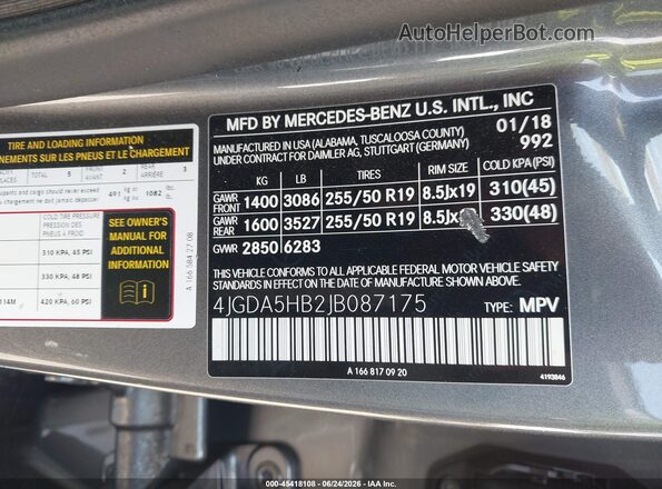 4JGDA5HB2JB087175 2018 MERCEDES-BENZ GLE 350 Gray Vista del compartimento del motor