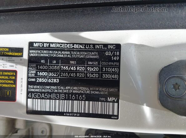 4JGDA5HB3JB116165 2018 MERCEDES-BENZ GLE 350 White Շարժիչի բաժամունքի տեսք