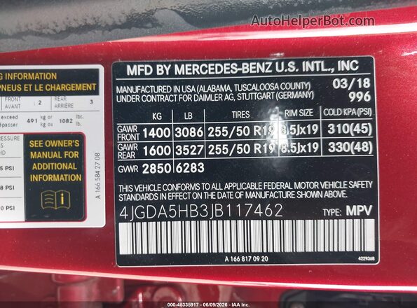4JGDA5HB3JB117462 2018 MERCEDES-BENZ GLE 350 Red ძრავის განყოფილების ხედი