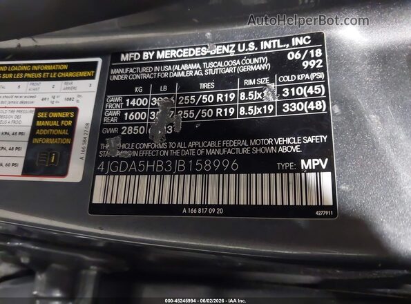 4JGDA5HB3JB158996 2018 MERCEDES-BENZ GLE 350 Серый Вид подкапотного пространства