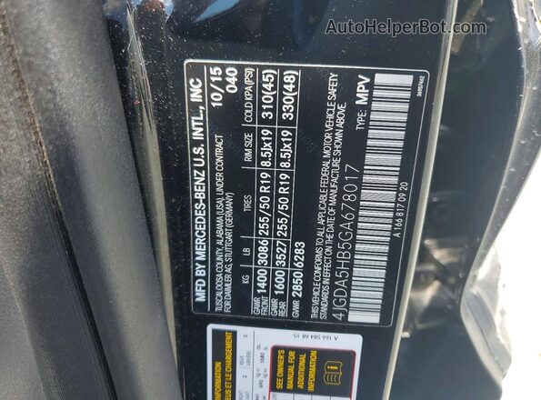4JGDA5HB5GA678017 2016 MERCEDES-BENZ GLE Black VIN sticker view