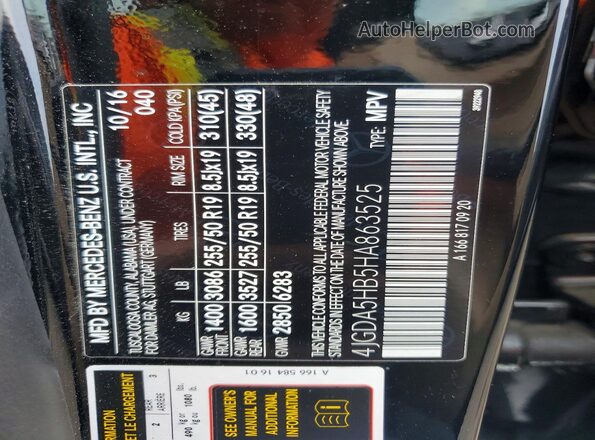 4JGDA5HB5HA863525 2017 MERCEDES-BENZ GLE Black Widok naklejki z numerem VIN
