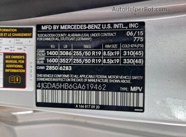 4JGDA5HB6GA619462 2016 MERCEDES-BENZ GLE Silver 