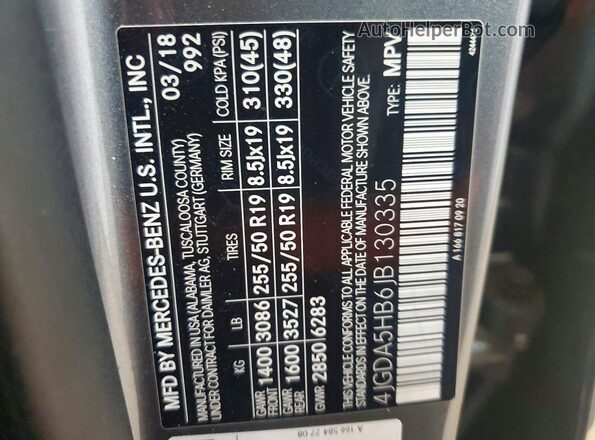 4JGDA5HB6JB130335 2018 MERCEDES-BENZ GLE Gray VIN կոդի պիտակի տեսք